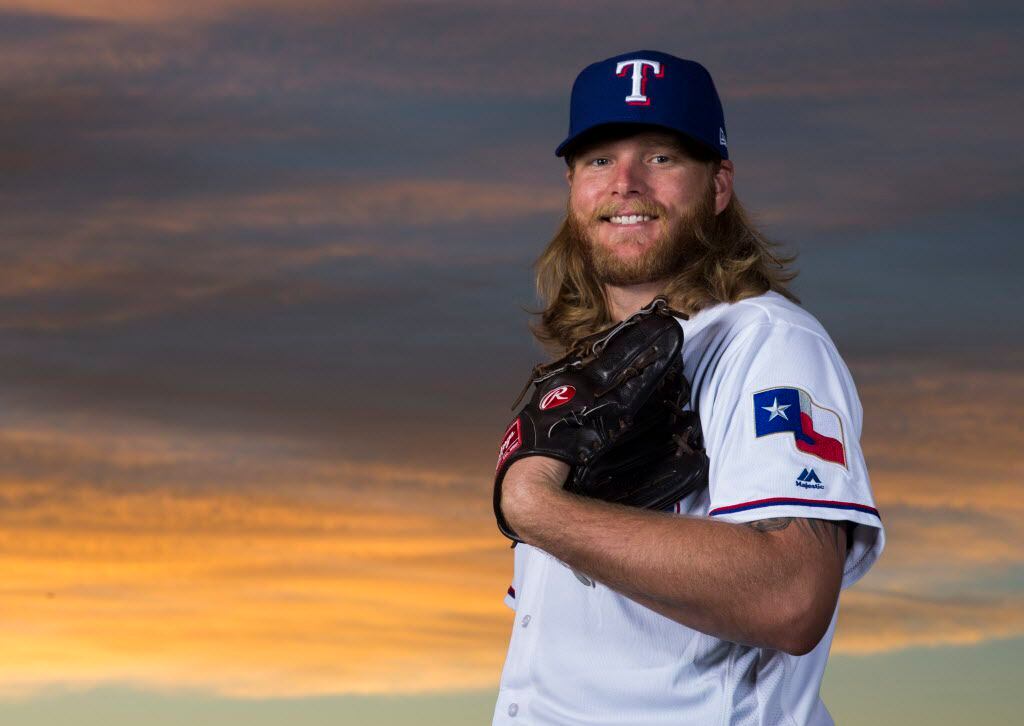 Texas Rangers starting pitcher A.J. Griffin (64) poses for a portrait on photo day during spring training at the team's training facility on Wednesday, February 22, 2017 in Surprise, Arizona. (Ashley Landis/The Dallas Morning News)