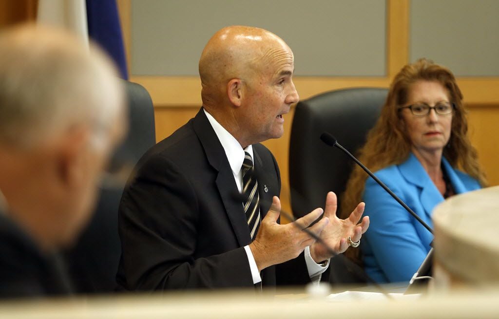 Collin County Judge Keith Self spoke during a hearing at the Jack Hatchell Administration...