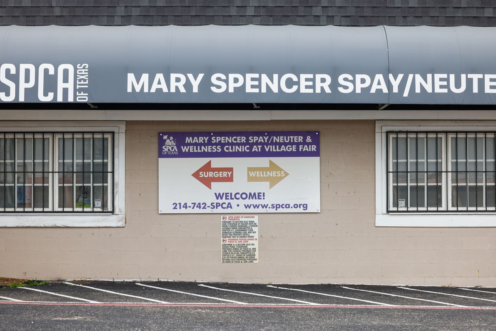 The SPCA of Texas' Mary Spencer Spay/Neuter & Wellness Clinic sits closed on Village Fair...