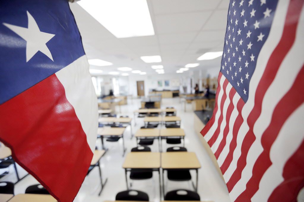 Each classroom has been requisitioned a Texas state flag and a U.S. flag at the new Reedy High School in Frisco, Tuesday, August 18, 2015.