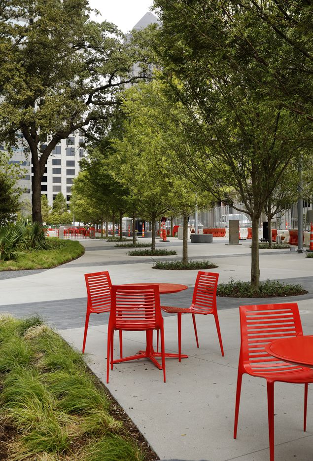 The Harwood Promenade, a tree lined area long Harwood St. provides additional shade for...