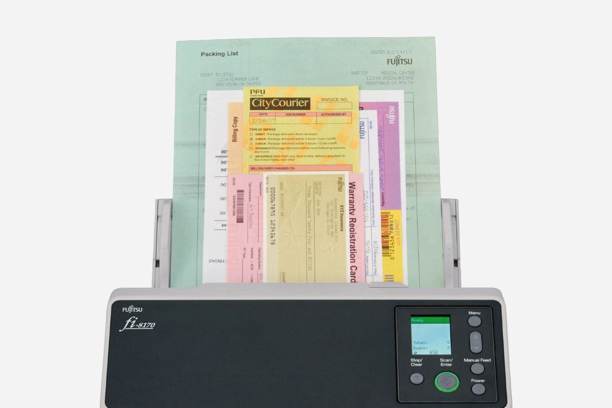 The Fujitsu fi-8170 document scanner can handle different paper sizes in one batch.
