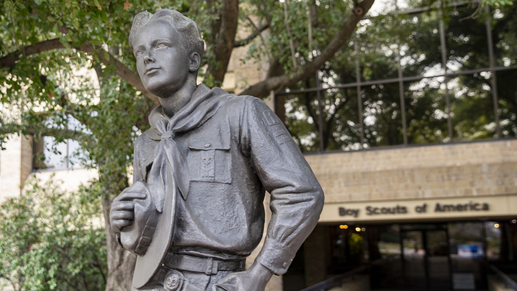 The Boy Scout statue outside of the Boy Scouts of America headquarters on Feb. 17, 2020 in...