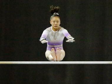 Datelyn Jong with Metroplex Gymnastics performs on th uneven bars during the USA Gymnastics...