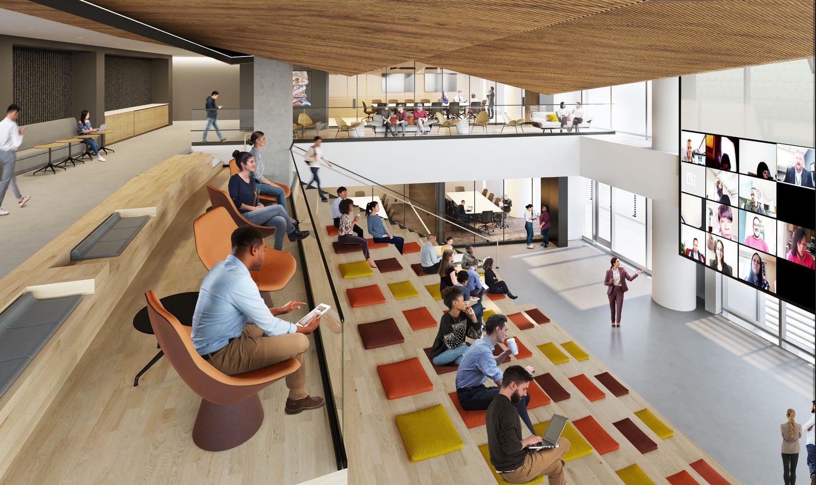 The lecture hall in the new 19-story Granite Park Six office tower under construction on S.H. 121 in Plano.