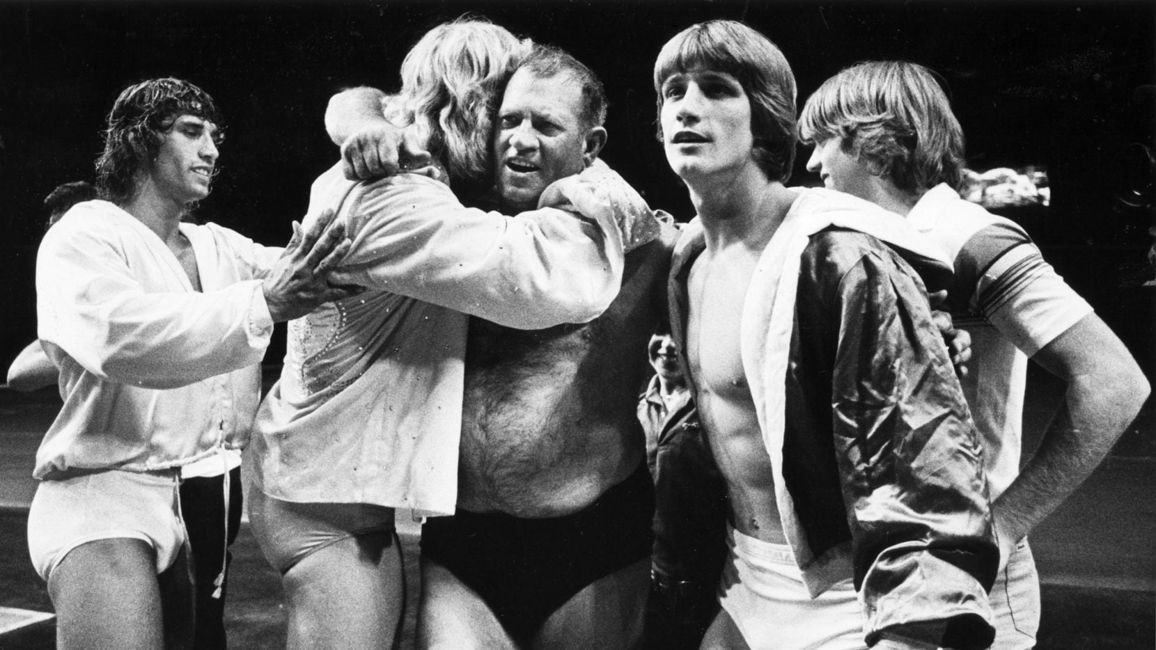 Fritz (center), the father of the Von Erich family of wrestling, appears with his sons Kerry...