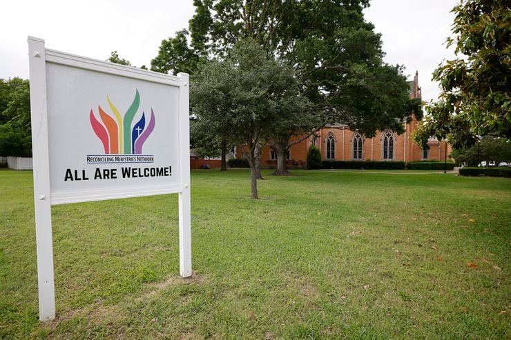 A sign that reads, “All Are Welcome!,” is seen in front of Kessler Park United Methodist...