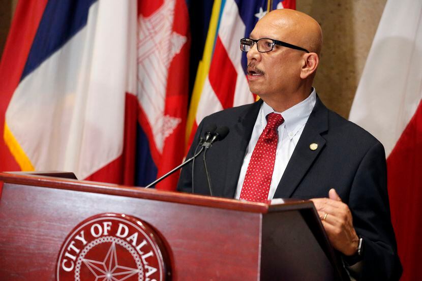 Dallas Office of Emergency Management Director Rocky Vaz speaks at Dallas City Hall about...