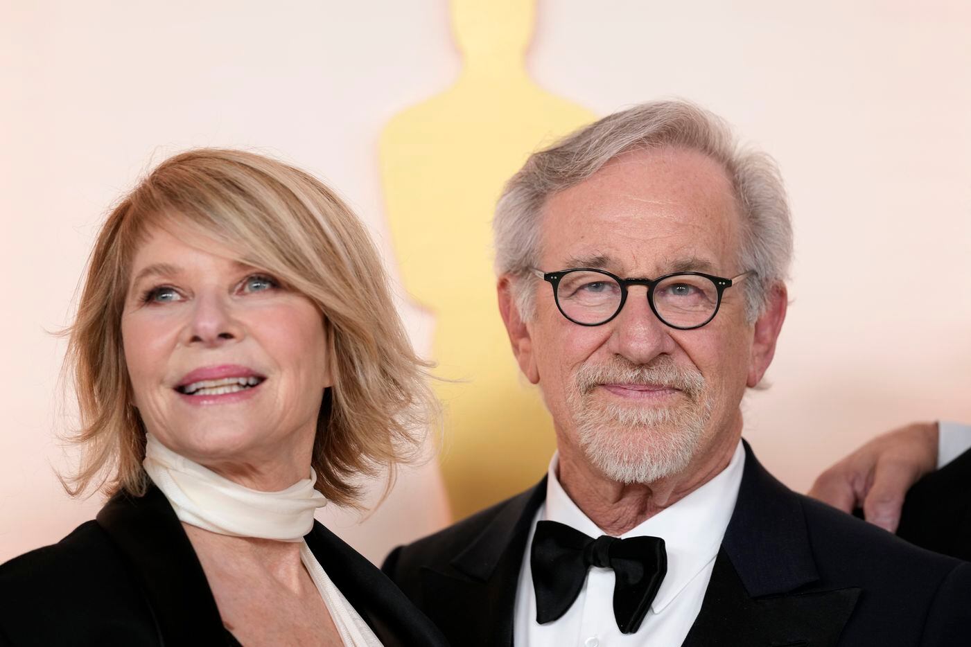 Kate Capshaw, left, and Steven Spielberg arrive at the Oscars on Sunday, March 12, 2023, at...