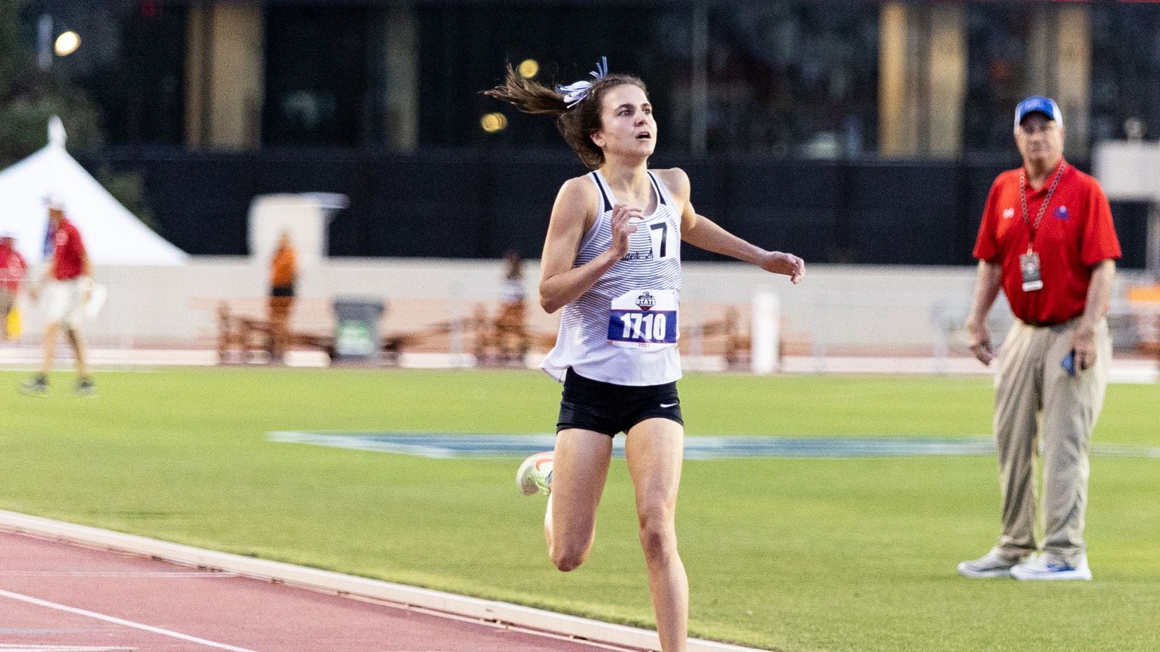 Natalie Cook of Flower Mound competes in the girls’ 1600-meter final at the UIL Track &...