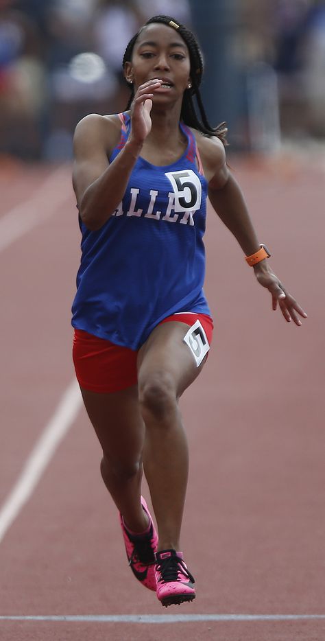 Allen High School’s Jasmin Childress competes in the 100 meters during the Jesuit-Sheaner Relays held at Jesuit College Preparatory School in Dallas on Saturday, March 27, 2021.  (Stewart F. House/Special Contributor)