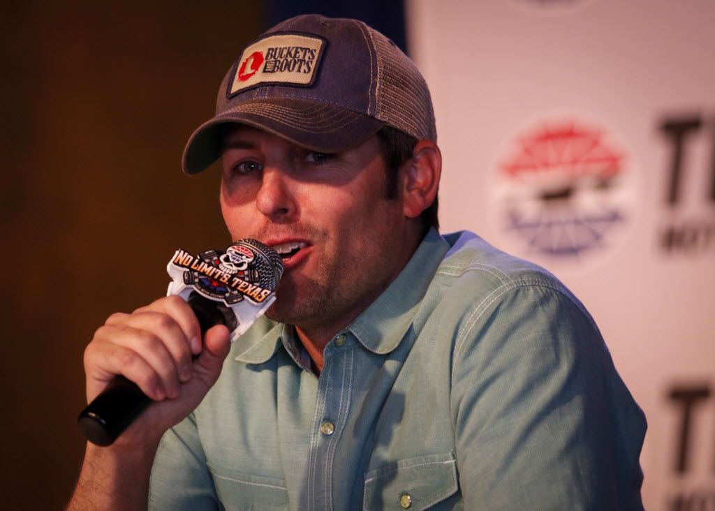 Country music singer Casey Donahew speaks during Texas Motor Speedway's Media Day event at...