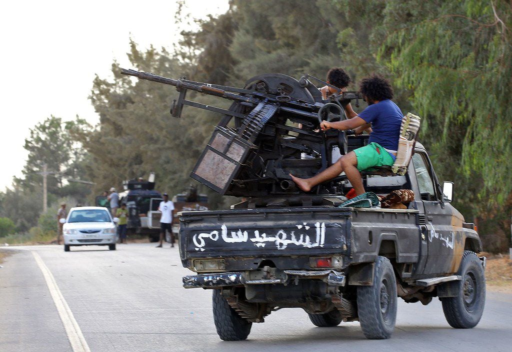 Libyan militiamen loyal to the Government of National Accord, Libya's internationally...
