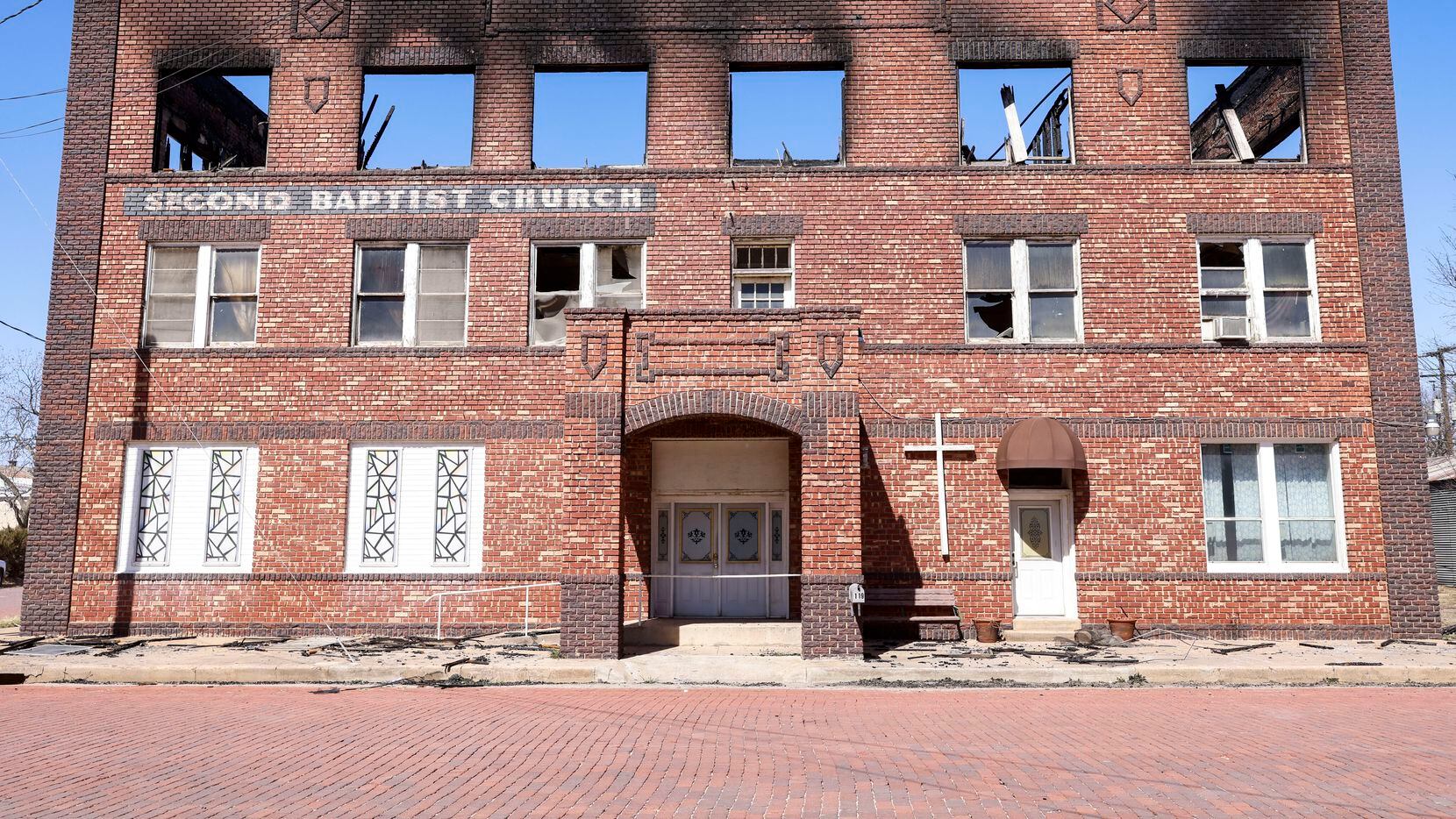 Outside Second Baptist Church on Sunday, March, 20, 2022 in Ranger, Texas. The fire broke...