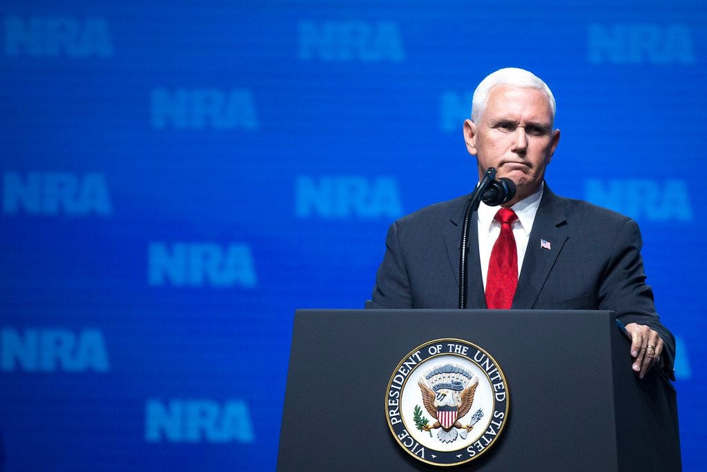 Vice President Mike Pence addresses the NRA-ILA Leadership Forum at the Kay Bailey Hutchison Convention Center on Friday, May 4, 2018, in Dallas.