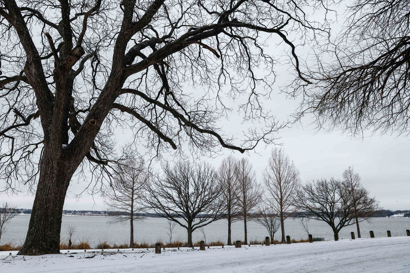 White Rock Lake covered by sleet on Tuesday, Jan. 31, 2023. Weather conditions are forecast...
