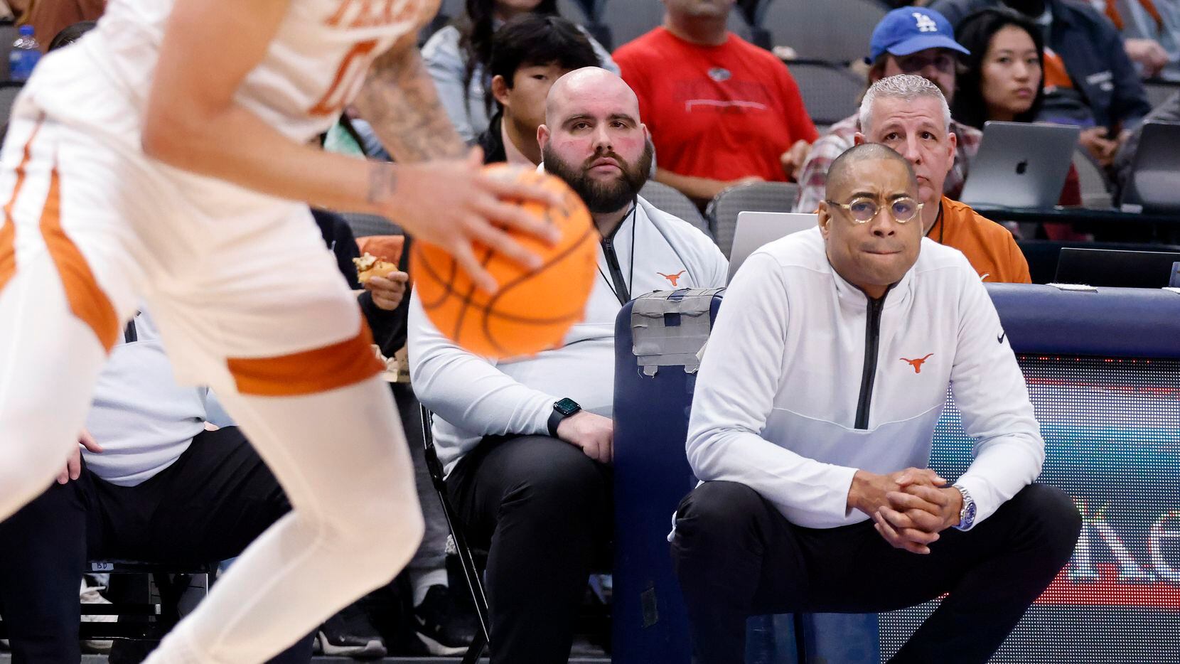 Texas Longhorns acting head coach Rodney Terry watches his team play defense against the...
