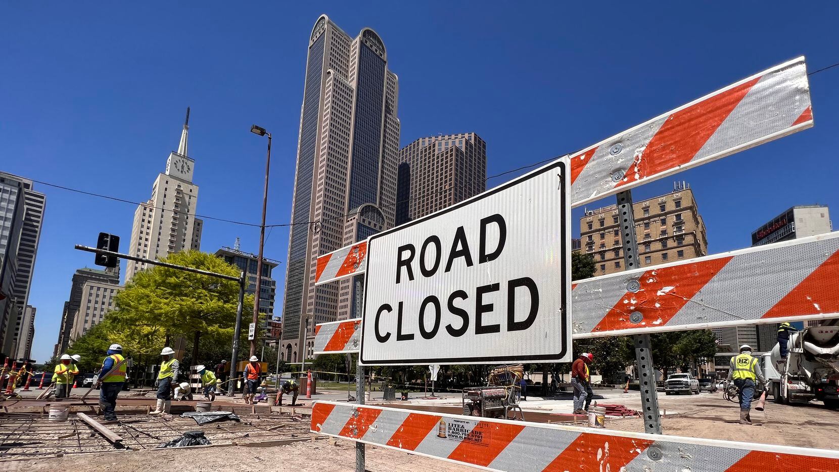 A road closed sign blocks off Harwood Street at Main Street  as construction crews work to...