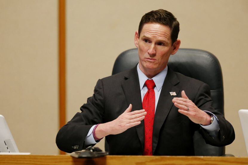 Dallas County Judge Clay Jenkins speaks during a Dallas County Commissioners Court special...