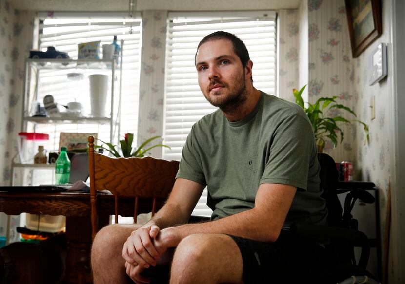 Brandon Patterson, 26, is photographed in his wheelchair at their Coppell, Texas home,...
