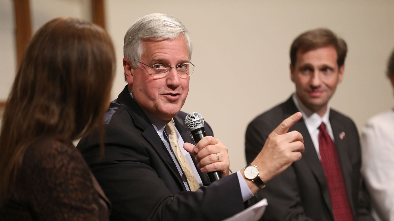Mike Collier, Democratic candidate for lieutenant governor, spoke during a town hall at...