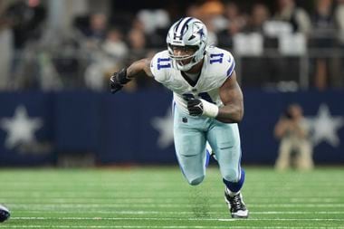 Dallas Cowboys linebacker Micah Parsons (11) rushes the passer during an NFL football game...