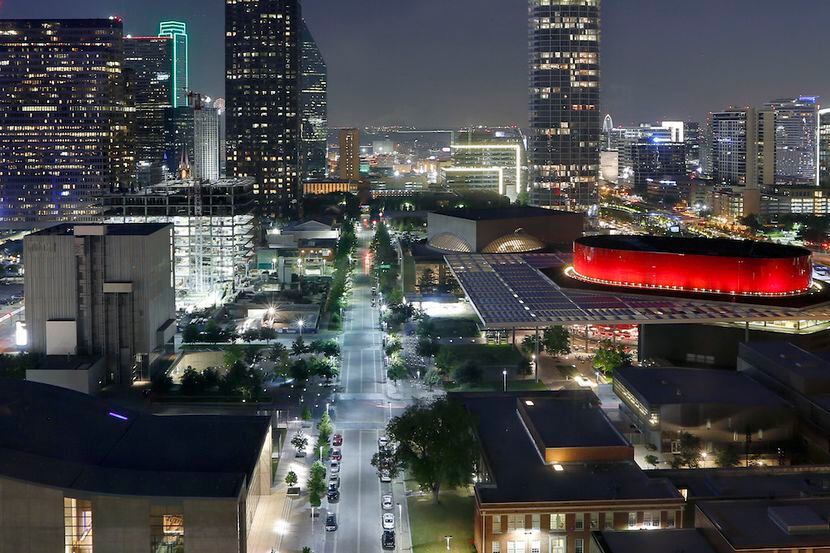 Dallas Arts District comprised of (clockwise from left foreground) City Performance Center,...