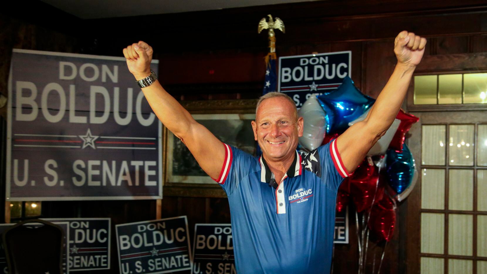 New Hampshire Republican U.S. Senate candidate Don Bolduc smiles during a primary night...