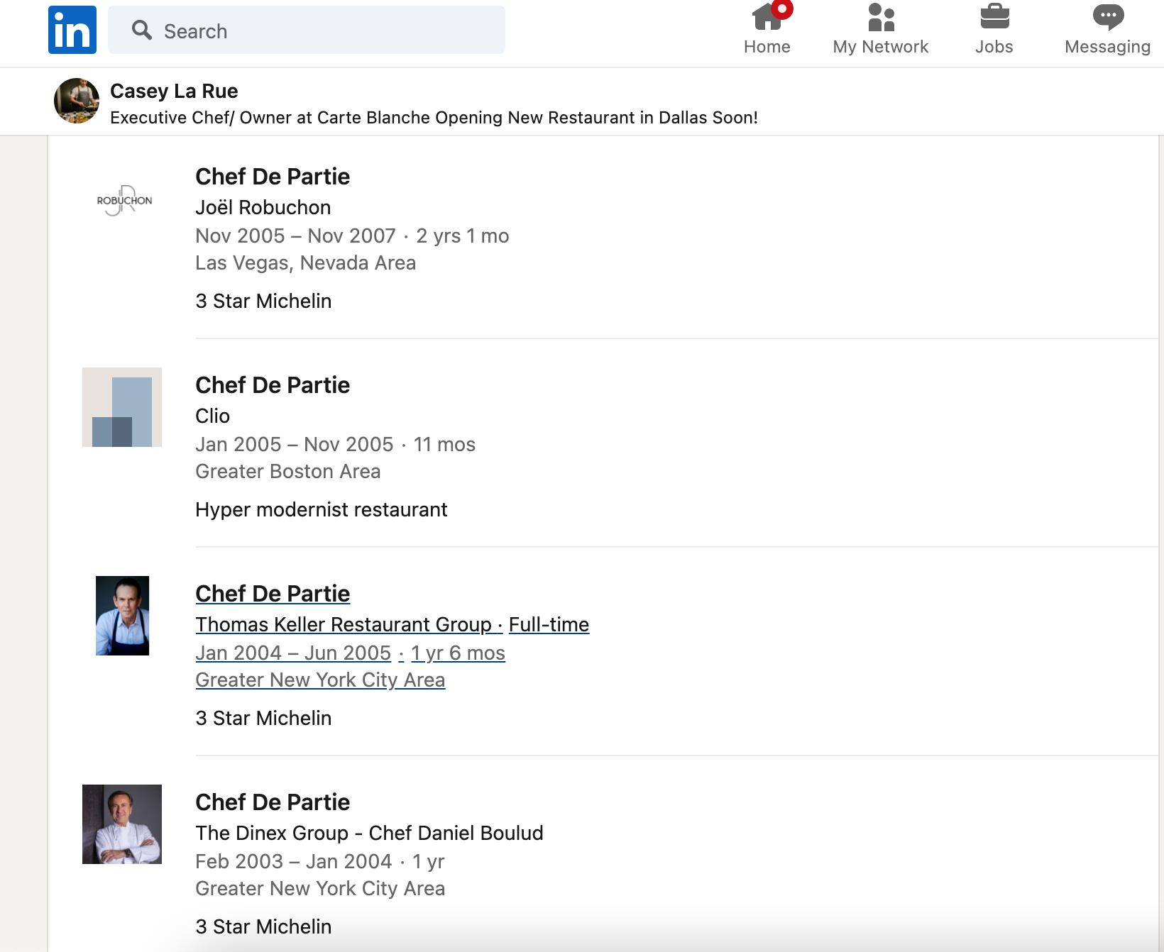 Casey La Rue's LinkedIn page on Sept 1, 2021 before his work history was removed.