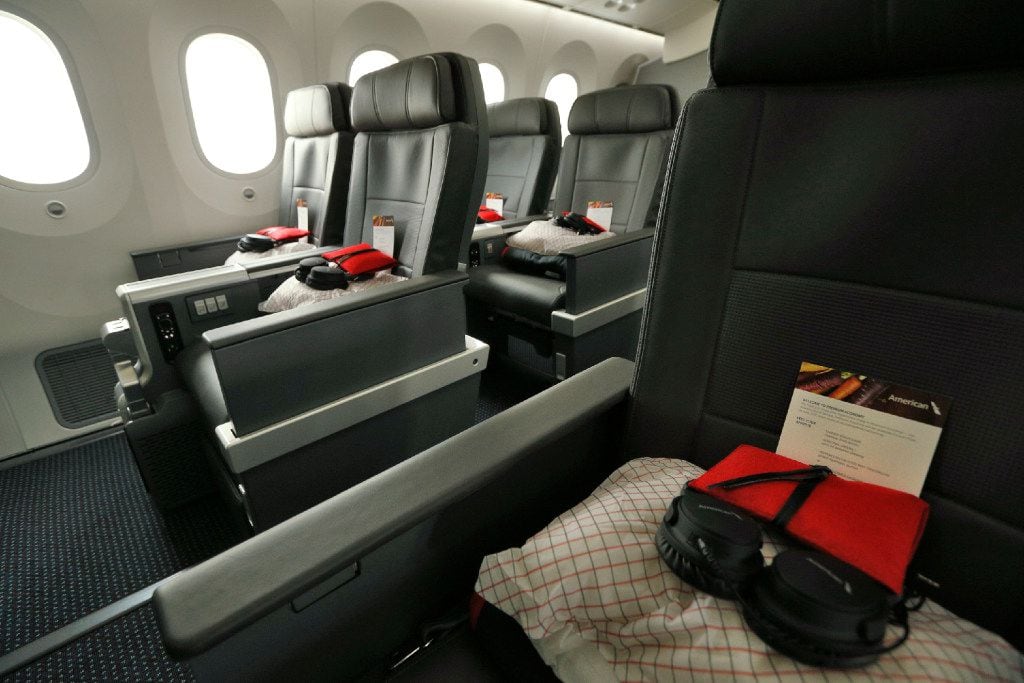 The interior of the new premium economy cabin seating in the American Airlines new 787-9...