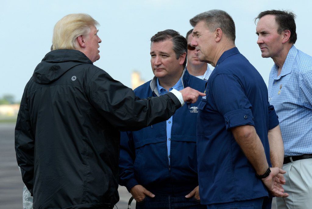 During a visit to Houston on Sept. 2, President Donald Trump talked with Sen. Ted Cruz and...