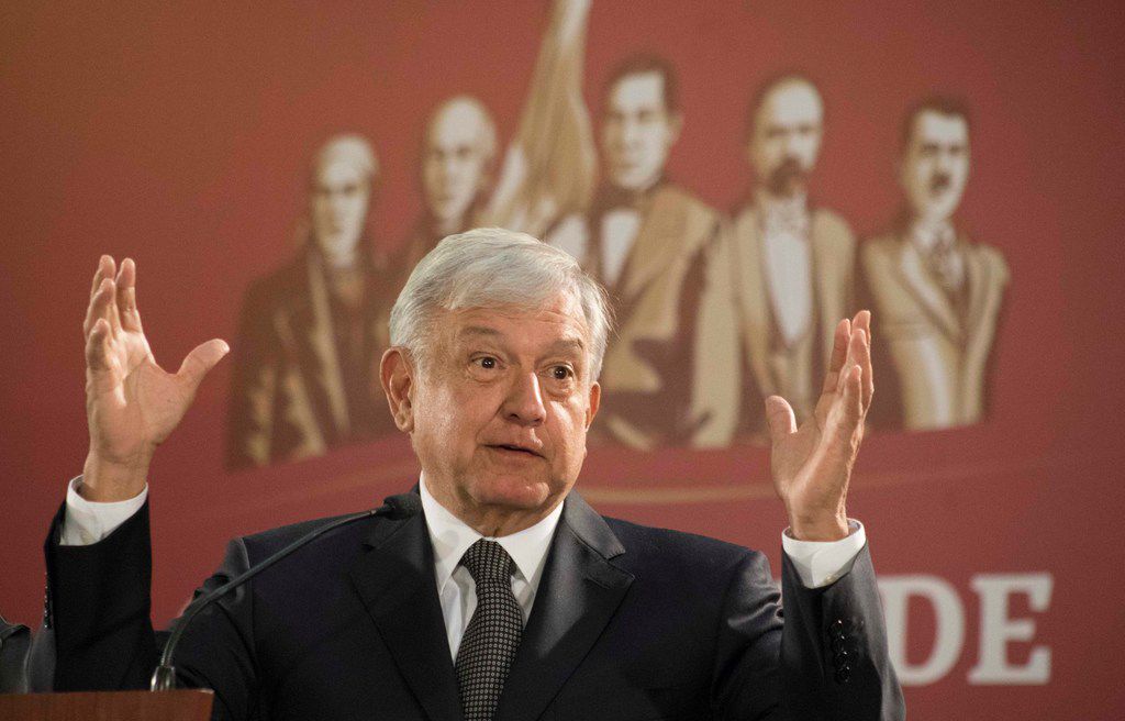 Mexico's President Andres Manuel Lopez Obrador holds his first news conference as president,...