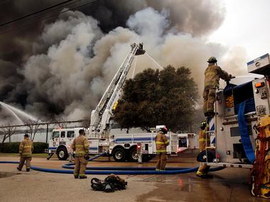 Fort Worth firefighters battle a large 5-alarm fire at the Advanced Foam Recycling facility...