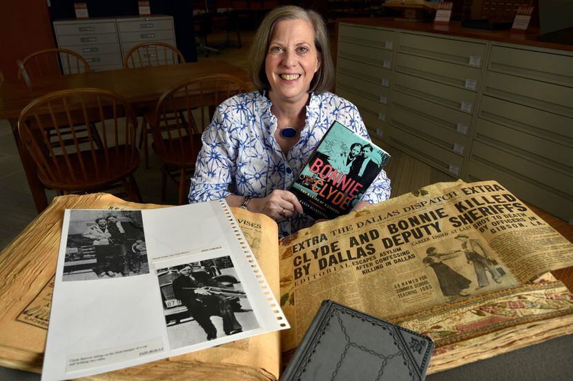 Dallas writer Karen Blumenthal with archival items she researched to write Bonnie and Clyde...