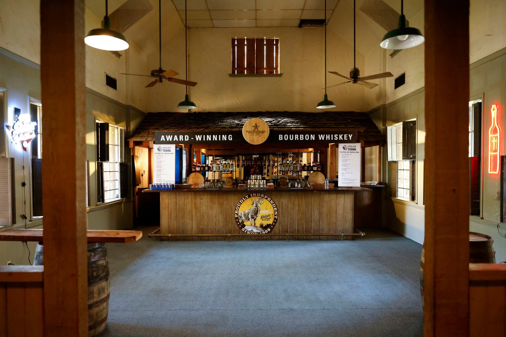 The bar inside Old Mill Inn is a rare spot on the fairgrounds selling liquor.