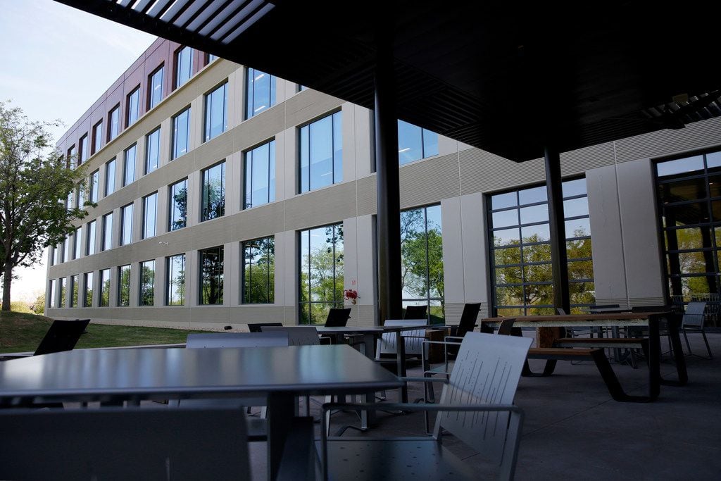 Employees can work outside on the patio or take a break by walking on the campus'...