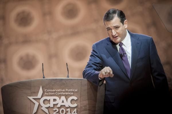 Texas Sen. Ted Cruz, speaking at the Conservative Political Action Conference in National...