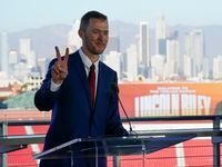Lincoln Riley, the new head football coach of the University of Southern California, speaks...