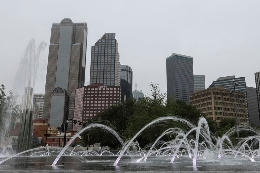 The fountain at Carpenter Park is turned on after City of Dallas Mayor Eric Johnson...