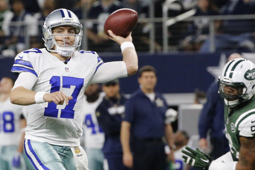 Dallas Cowboys quarterback Kellen Moore (17) throws the ball during the third quarter in the...