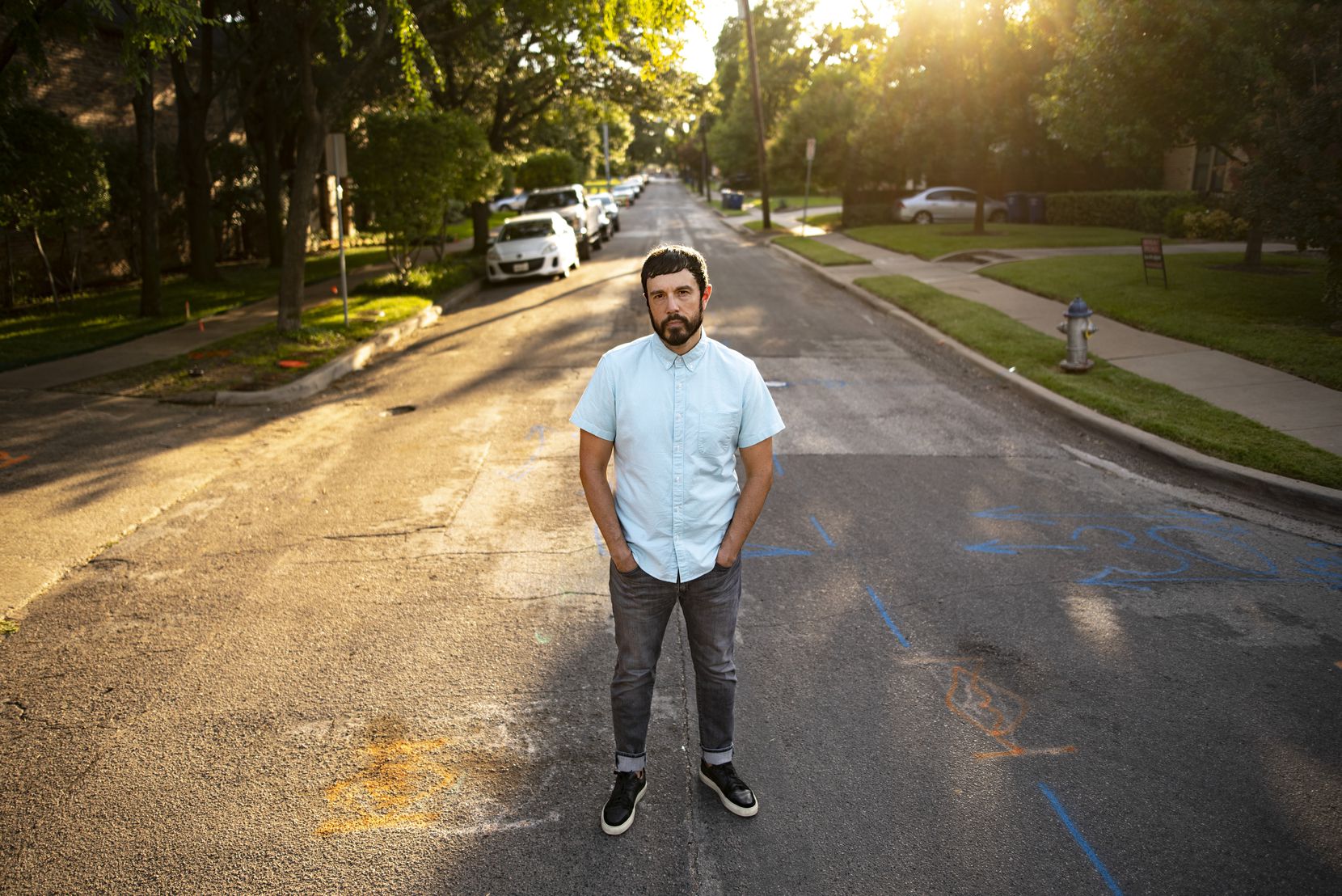 Author Mike Soto outside of his home in Dallas, July 20, 2020. 