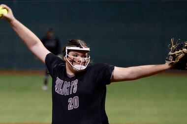 Denton Guyer pitcher Finley Montgomery (20) delivers during the seventh inning of a softball...