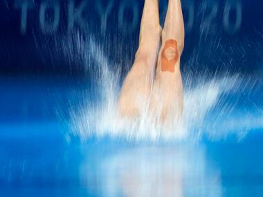 China’s Wang Han dives in round 2 of 5 in the women’s 3 meter springboard semifinal...