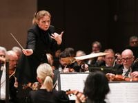 Principal guest conductor Gemma New leads the Dallas Symphony Orchestra in 'Musica Celestis'...