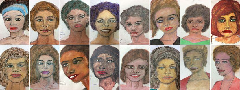 The FBI on Feb. 13, 2019, released this compilation of drawings by Samuel Little of some of...