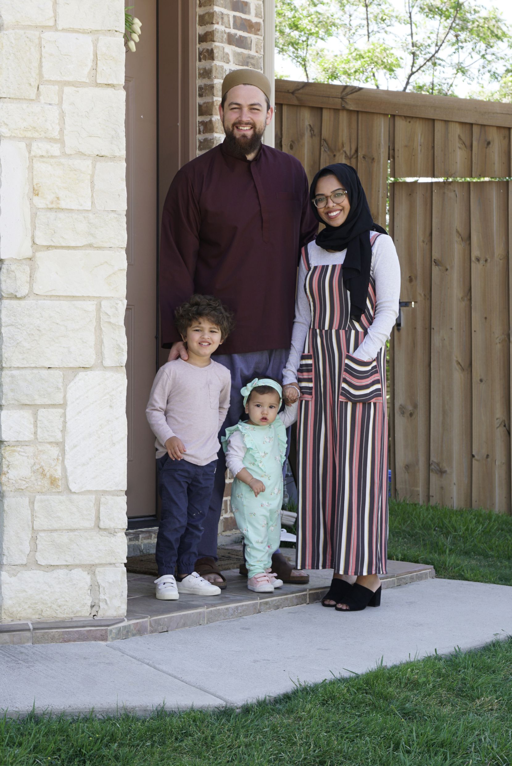 Abdelrahman Murphy, his wife Mehreen Khan, and their children Musah Murphy (3 years old) and Iman Murphy (1 year old) at their home in Irving, Texas on Thursday, April 16, 2020. (Lawrence Jenkins/Special Contributor)