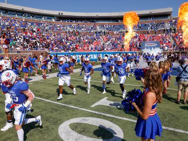 SMU takes the field before a game against TCU at Ford Stadium, Saturday, Sept. 24, 2022 in...