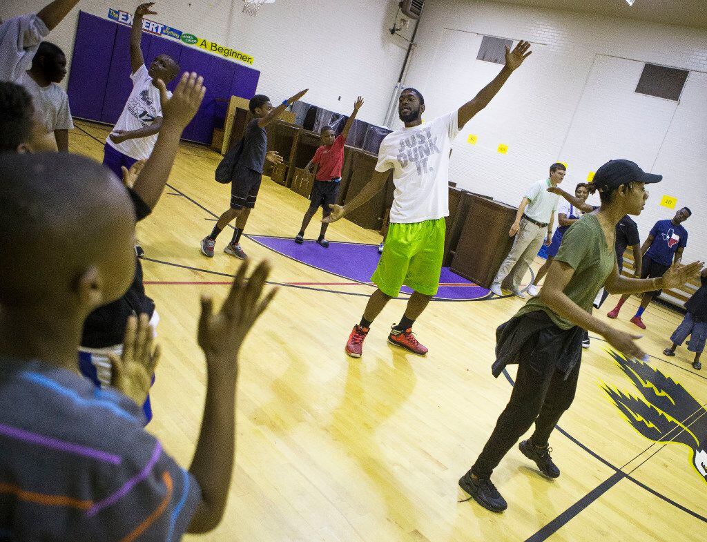 Led by instructor Josh Dumas, students participated in a morning session of Harambee cheers...