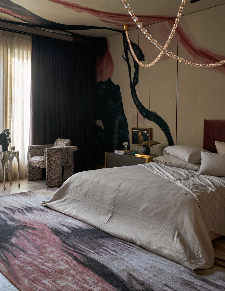 An upstairs bedroom suite in the 2022 Kips Bay Decorator Show House Dallas was designed by...