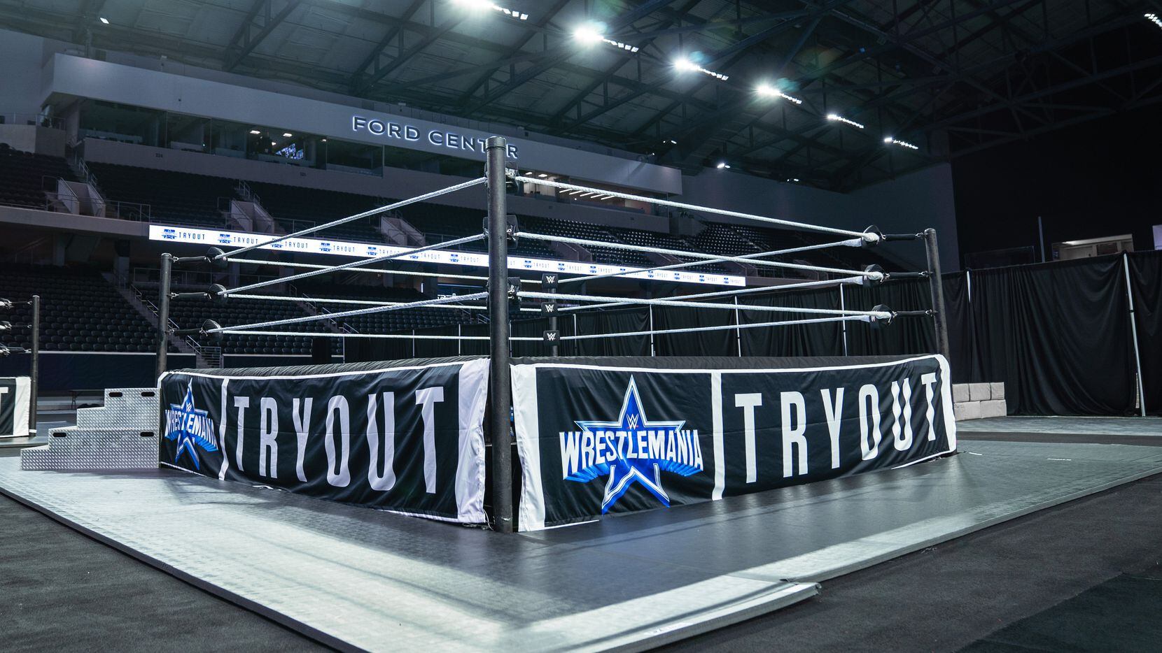 A tryout ring sits in the middle of Ford Center at The Star in Frisco, Texas.